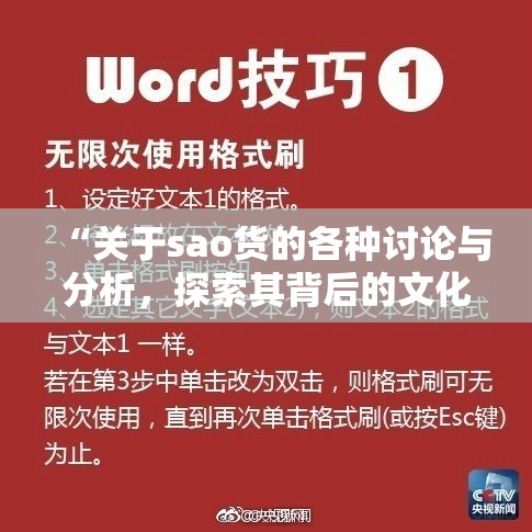 “关于sao货的各种讨论与分析，探索其背后的文化意涵”